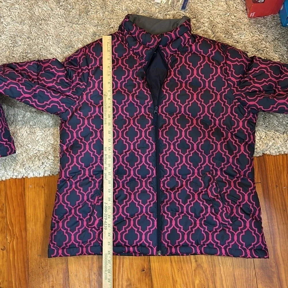 Lands End Girls Puffer Winter Jacket Size XL (18) Pink Navy Blue Down Filled